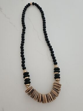 Black and Gold Beaded Disc Necklace - Women Jewelry